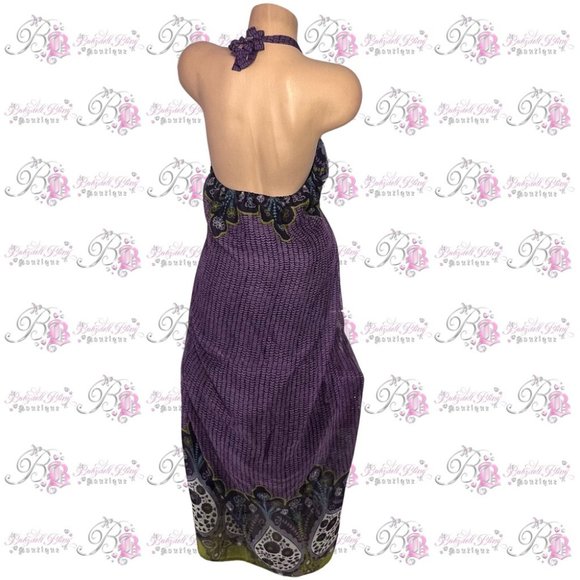 Wicked dress paisley print purple green blue white long maxi halter padded top - Picture 4 of 12